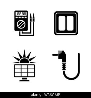 Electric Energy. Simple Related Vector Icons Set for Video, Mobile Apps, Web Sites, Print Projects and Your Design. Black Flat Illustration on White B Stock Vector