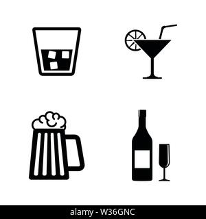 Alcohol Drinks. Simple Related Vector Icons Set for Video, Mobile Apps, Web Sites, Print Projects and Your Design. Alcohol Drinks icon Black Flat Illu Stock Vector