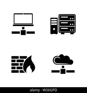 Computer network. Simple Related Vector Icons Set for Video, Mobile Apps, Web Sites, Print Projects and Your Design. Black Flat Illustration on White Stock Vector
