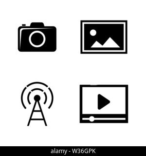DSLR Camera. Simple Related Vector Icons Set for Video, Mobile Apps, Web Sites, Print Projects and Your Design. Black Flat Illustration on White Backg Stock Vector