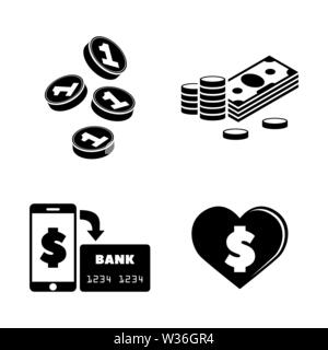 Cryptocurrency. Simple Related Vector Icons Set for Video, Mobile Apps, Web Sites, Print Projects and Your Design. Black Flat Illustration on White Ba Stock Vector