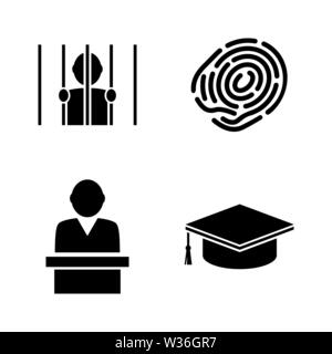 Law Justice. Simple Related Vector Icons Set for Video, Mobile Apps, Web Sites, Print Projects and Your Design. Black Flat Illustration on White Backg Stock Vector