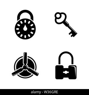 Keys and Lock. Simple Related Vector Icons Set for Video, Mobile Apps, Web Sites, Print Projects and Your Design. Black Flat Illustration on White Bac Stock Vector