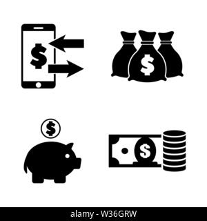 Moneys. Simple Related Vector Icons Set for Video, Mobile Apps, Web Sites, Print Projects and Your Design. Black Flat Illustration on White Background Stock Vector