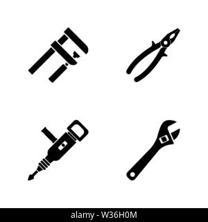 Repair Tools. Simple Related Vector Icons Set for Video, Mobile Apps, Web Sites, Print Projects and Your Design. Repair Tools icon Black Flat Illustra Stock Vector