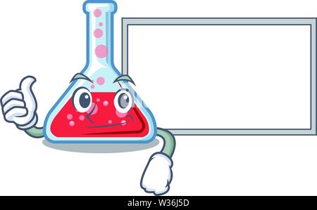 Thumbs up with board erlenmeyer flask isolated in the mascot Stock Vector