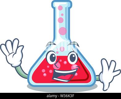 Waving erlenmeyer flask in the character shape Stock Vector