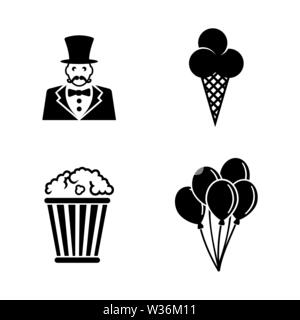 Circus Carnival Amusement Park. Simple Related Vector Icons Set for Video, Mobile Apps, Web Sites, Print Projects and Your Design. Black Flat Illustra Stock Vector