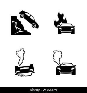 Road accident. Simple Related Vector Icons Set for Video, Mobile Apps, Web Sites, Print Projects and Your Design. Black Flat Illustration on White Bac Stock Vector