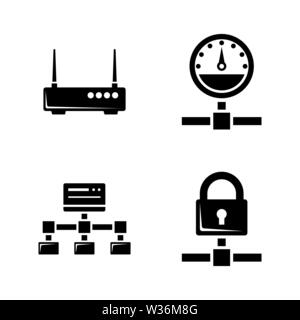 Computer Network. Simple Related Vector Icons Set for Video, Mobile Apps, Web Sites, Print Projects and Your Design. Computer Network icon Black Flat Stock Vector