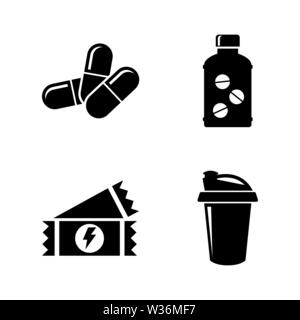 Sport Nutrition, Supplements. Simple Related Vector Icons Set for Video, Mobile Apps, Web Sites, Print Projects and Your Design. Sport Nutrition, Pill Stock Vector