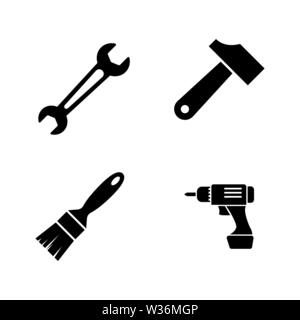 Builder Repair Tools. Simple Related Vector Icons Set for Video, Mobile Apps, Web Sites, Print Projects and Your Design. Seasonal Tyre Fitting icon Bl Stock Vector