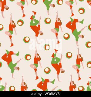 Vector seamless pattern with dancing people. Dance party, competition. Street modern dance. Design for textile, banner, poster or print. Stock Vector