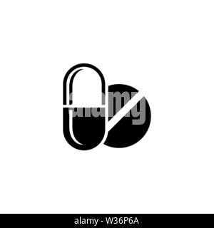 Pills. Flat Vector Icon. Simple black symbol on white background Stock Vector