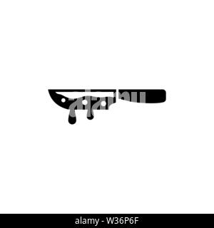 Bloody Knife. Flat Vector Icon. Simple black symbol on white background Stock Vector