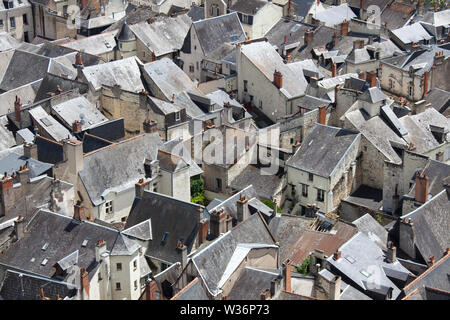 Chinon, France. Picturesque aerial rooftop view of Chinon houses. Stock Photo