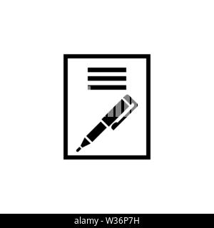 Paper Business Contract Pen Signature. Flat Vector Icon. Simple black symbol on white background Stock Vector