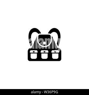 Tourist Hiking Backpack. Flat Vector Icon. Simple black symbol on white background Stock Vector