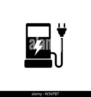 Eco Electric Fuel Pump. Flat Vector Icon. Simple black symbol on white background Stock Vector