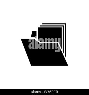 Folder with Documents. Flat Vector Icon. Simple black symbol on white background Stock Vector