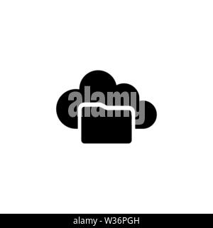 Cloud Folder. Flat Vector Icon. Simple black symbol on white background Stock Vector