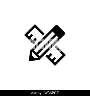 Crossed Ruler and Pencil. Flat Vector Icon. Simple black symbol on white background Stock Vector