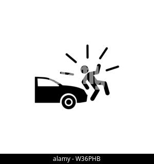 Car Knock Down Pedestrian. Flat Vector Icon. Simple black symbol on white background Stock Vector