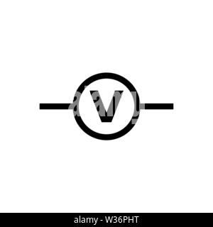Electric Circuit Voltmeter. Flat Vector Icon. Simple black symbol on white background Stock Vector