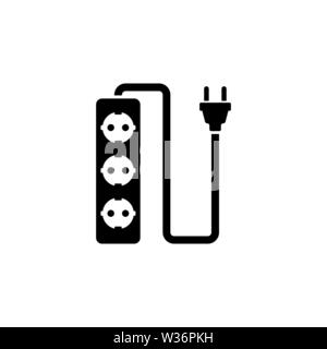 Plug Wire Socket. Power Extension Cord. Power Plug. Flat Vector Icon. Simple black symbol on white background Stock Vector
