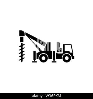 Truck Drilling. Flat Vector Icon. Simple black symbol on white background Stock Vector