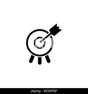 Target with Arrow in Bullseye. Flat Vector Icon. Simple black symbol on white background Stock Vector
