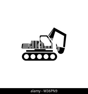 Excavator. Loader Tractor. Crawler Excavator. Crawling Digger. Flat Vector Icon. Simple black symbol on white background Stock Vector