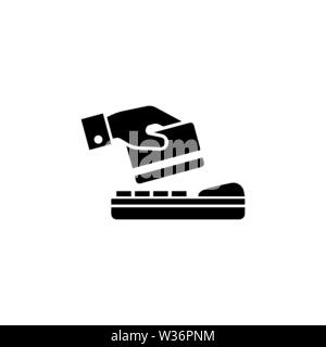 Payment terminal. Pos Machine with Credit Card. Flat Vector Icon. Simple black symbol on white background Stock Vector