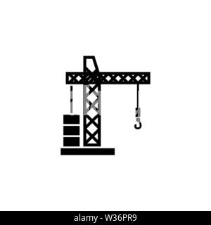 Building Tower Crane. Flat Vector Icon. Simple black symbol on white background Stock Vector