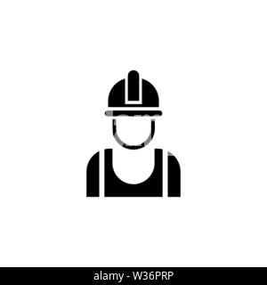 Builder in Helmet. Flat Vector Icon. Simple black symbol on white background Stock Vector