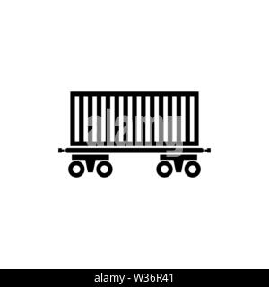 Cargo Wagon, Rail Car. Flat Vector Icon illustration. Simple black symbol on white background. Cargo Wagon, Rail Car sign design template for web and Stock Vector