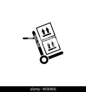 Hand Truck with Cardboard Boxes. Flat Vector Icon illustration. Simple black symbol on white background. Hand Truck with Cardboard Boxes sign design t Stock Vector