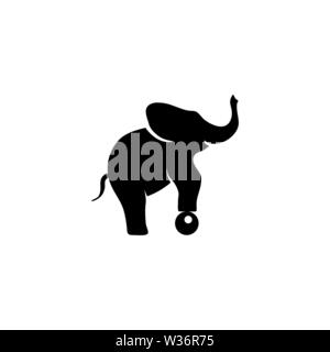 Circus Elephant Balancing on Ball. Flat Vector Icon illustration. Simple black symbol on white background. Circus Elephant Balancing on Ball sign desi Stock Vector