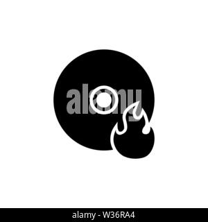 Burning CD, Burn DVD. Flat Vector Icon illustration. Simple black symbol on white background. Burning CD, Burn DVD sign design template for web and mo Stock Vector