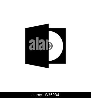 CD DVD Disc in Box. Flat Vector Icon illustration. Simple black symbol on white background. CD DVD Disc in Box sign design template for web and mobile Stock Vector