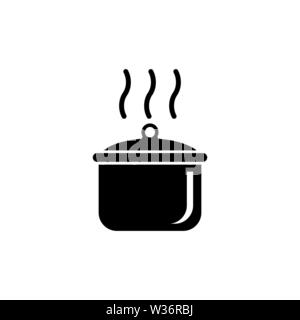 Boiling Cooking Pan. Flat Vector Icon illustration. Simple black symbol on white background. Boiling Cooking Pan sign design template for web and mobi Stock Vector