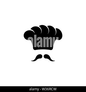 Chef Hat and Moustache. Flat Vector Icon illustration. Simple black symbol on white background. Chef Hat and Moustache sign design template for web an Stock Vector