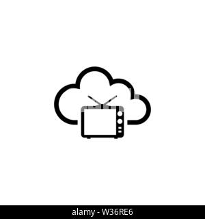 Internet Smart Television, Online HD TV. Flat Vector Icon illustration. Simple black symbol on white background. Internet Smart Television, Online HD Stock Vector