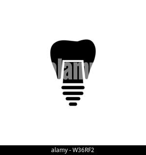 Dental Implant, Tooth Restoration. Flat Vector Icon illustration. Simple black symbol on white background. Dental Implant, Tooth Restoration sign desi Stock Vector