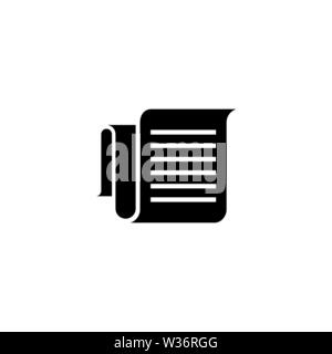 Big Document Roll with Text, Long Receipt. Flat Vector Icon illustration. Simple black symbol on white background. Big Document Roll with Text sign de Stock Vector