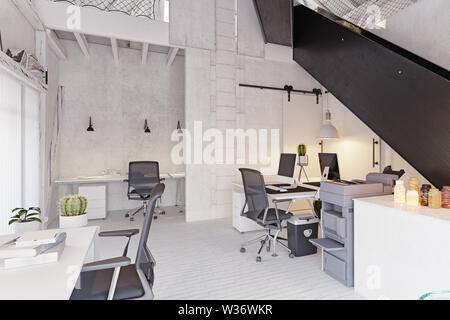 modern eco office, country architecture design. 3d rendering concept Stock Photo