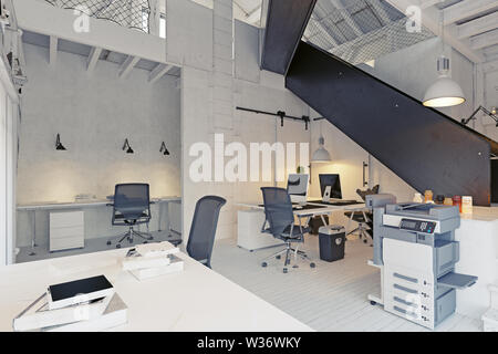 modern eco office, country architecture design. 3d rendering concept Stock Photo