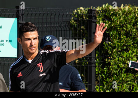 Cristiano Ronaldo of Juventus  arrives at Allianz Stadium for medical visites in Turin, Italy 13th July 2019 Stock Photo