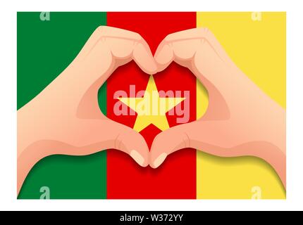 Cameroon flag and hand heart shape. Patriotic background. National flag of Cameroon  illustration Stock Photo