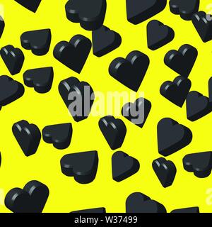 Black Color Hearts Seamless Pattern, 3D Illustration Stock Vector